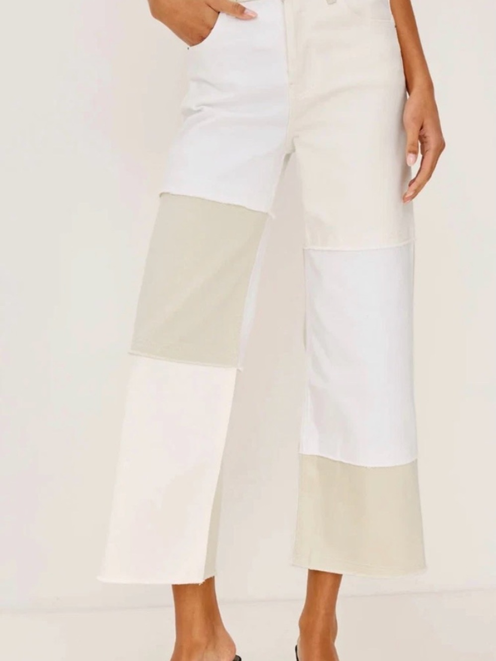 Rails The Getty Crop High Rise Wide Leg Jeans in Ecru Patchwork Sz  28 Preowned